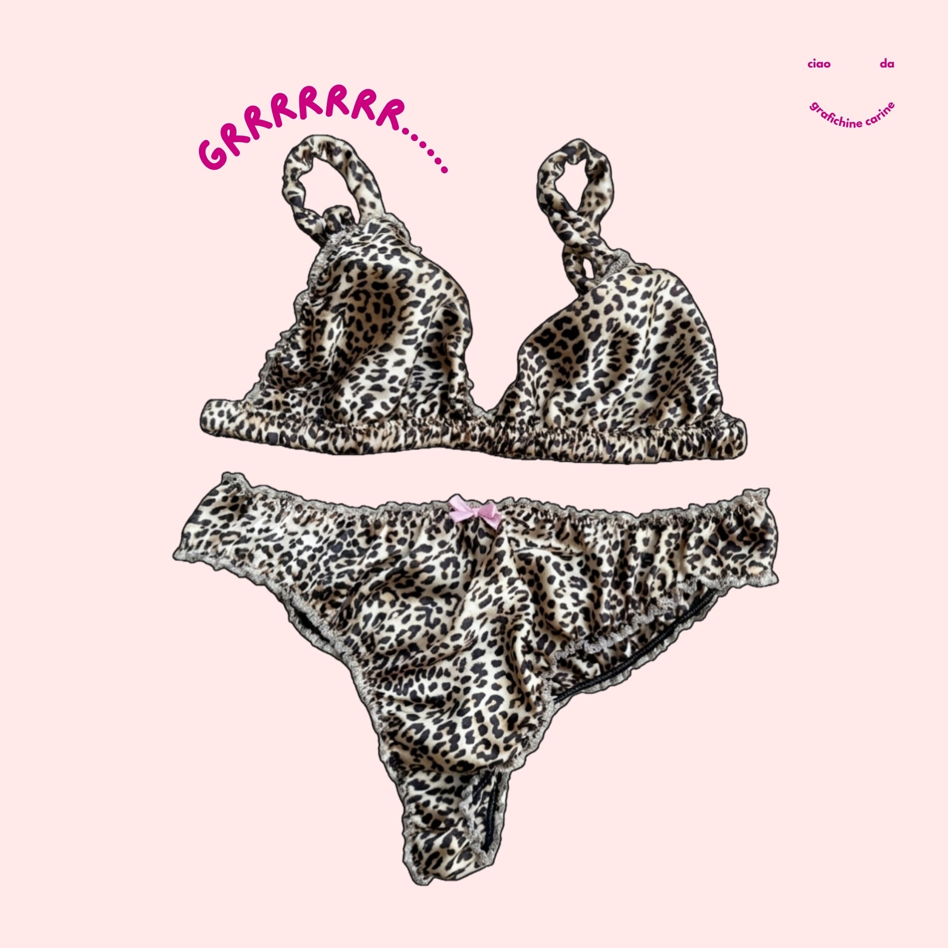 Costumino Leopardato con fiocchetto rosa
