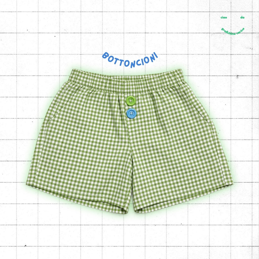 Boxerino vichy verde "bottoncioni”