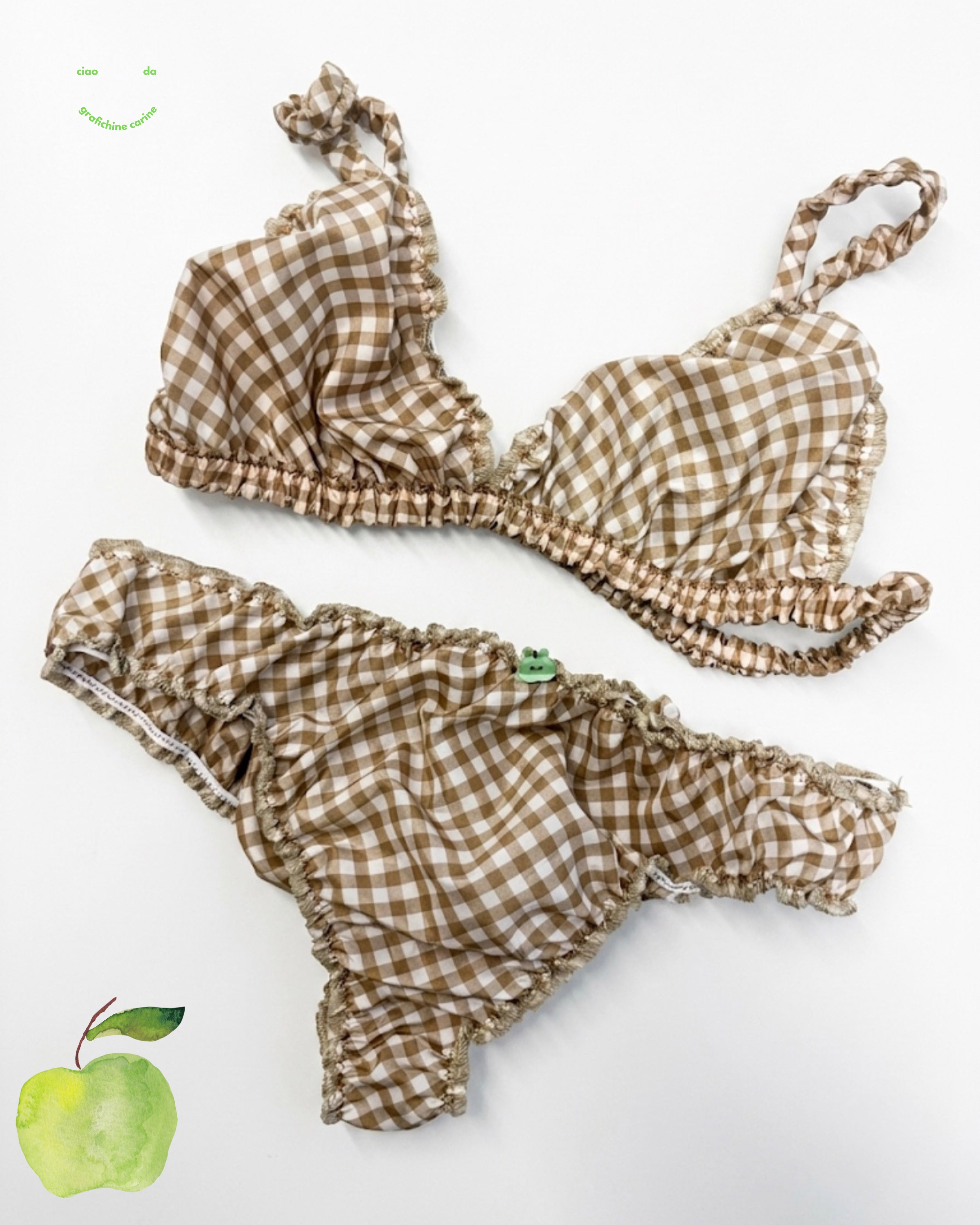 Costumino in Vichy beige "Mela Verde”