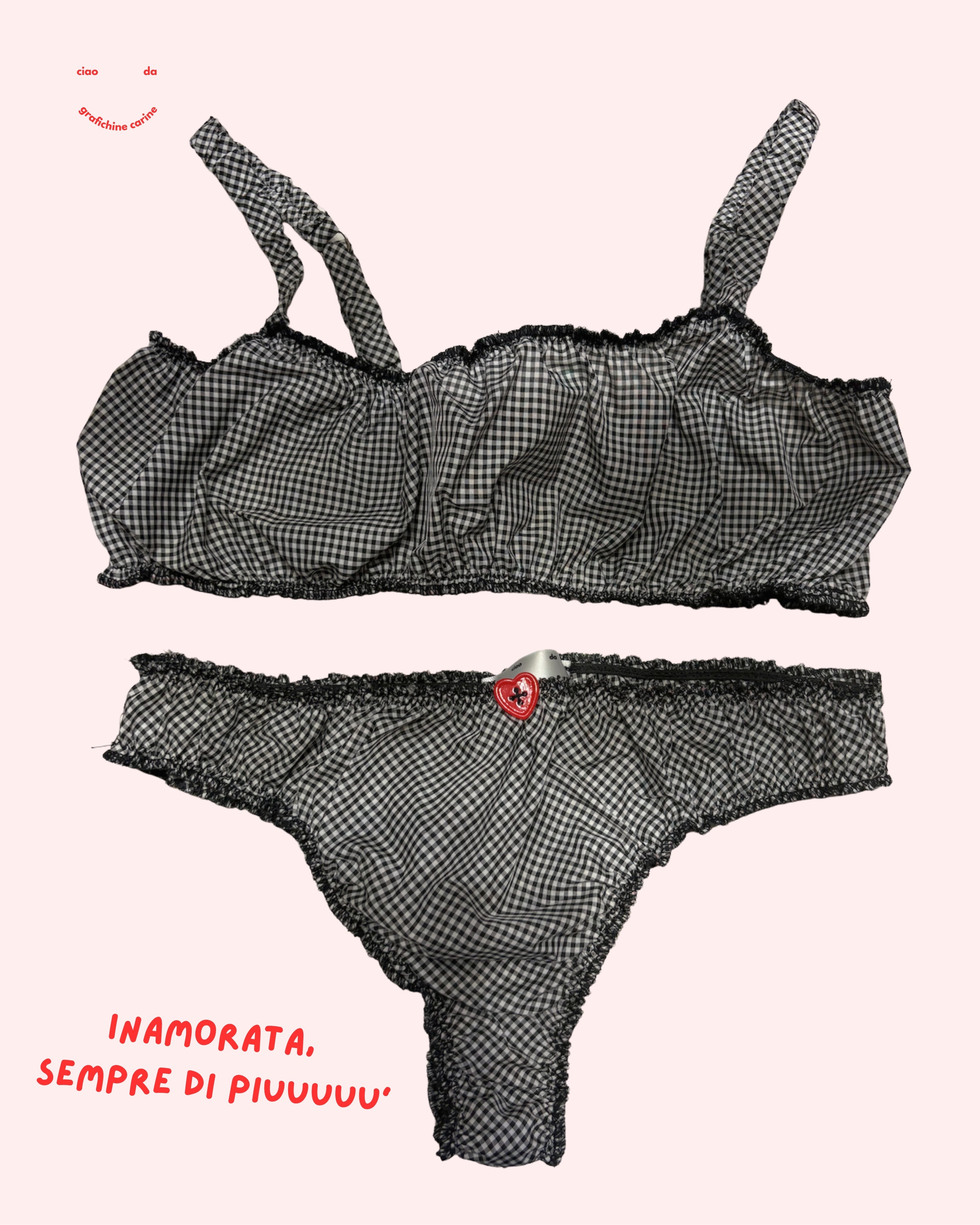 Costumino in Vichy nero "Cuoricino rosso”