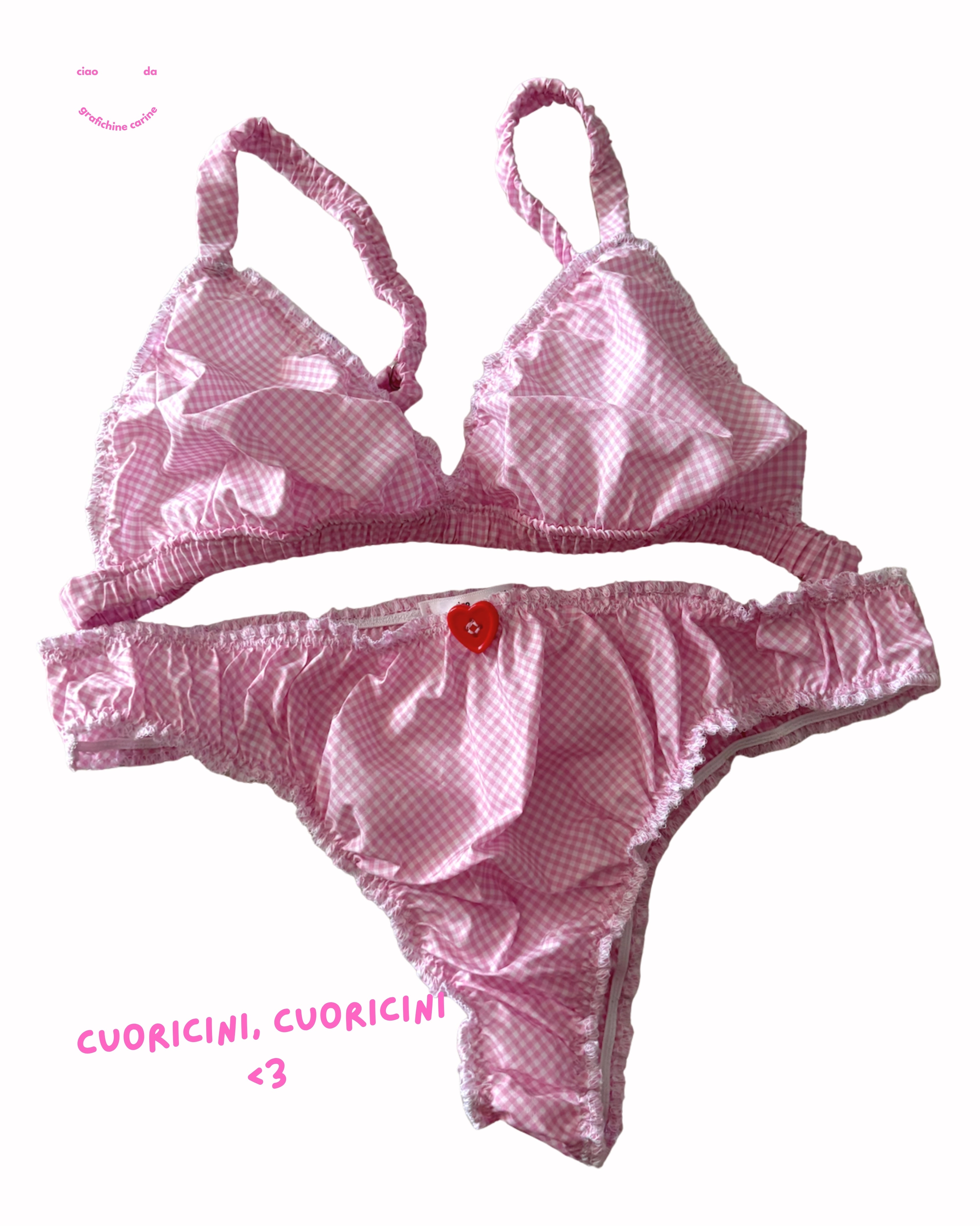 Costumino in Vichy rosa "Cuoricino rosso”