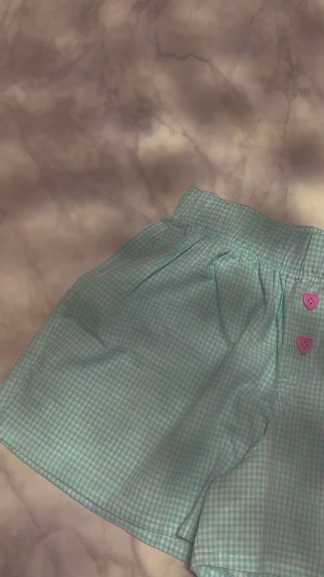 Boxerino - quadrettini verde acqua e bottoni cuoricini rosa